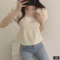 가바바 여성 블라우스 리본 포인트 반팔 린넨 블라우스 G49225