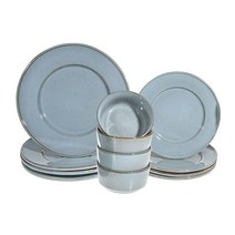 Jamie Oliver 제이미 올리버 Rustic Reactive Glaze 12 피스 Flat Rim 디너 세트 블루, 12 Piece Dinner Set