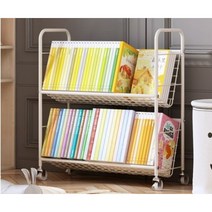 2단 3단 바퀴달린 이동식 북카트 책장 트롤리 북트럭 책꽂이 작은 도서관 만들기, 화이트(그물형)