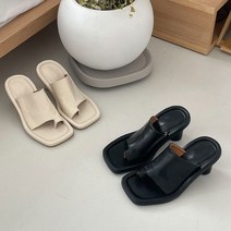 청바지힐 슬리퍼구두 열므 스퀘어코 엄지쪼리힐
