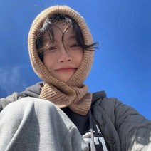 니트 바라클라바 모자 겨울 여자 여성 똑딱 투버튼 비니 페이스 후드 넥워머