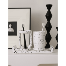 양치컵세트 칫솔거치대 치약걸이 도자기, 쿠앤크 트레이 1개 + 양치컵 1개 + 칫솔홀더 1개