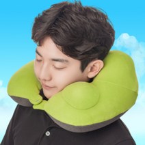 [여행필수템] 휴대용 기내용 여행용 목베개 에어펌프, 그린