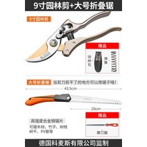 전지가위 고지가위 꽃 잔디깍는 원예 조경 가위 전정 과수 전정 전정 가지 정원 노동 절약 전정 가정용 강력, 9인치 정원 가위 + 대형 접이식 톱 (보관 가방