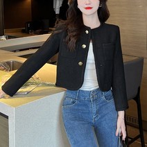 넷투넷코리아 여성 캐주얼 자켓 라운드 크롭 루즈핏 숏 코트 트위드