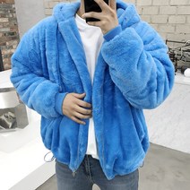 용된다 남자 겨울 밍크털 오버핏 후드 양털 자켓 점퍼