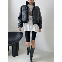 애나멜 레더 유광 패딩 점퍼 숏 크롭