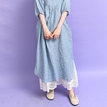 스트라이프 브이넥 트임 린넨 원피스