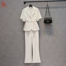 셀럽당 여성 세트 여름 프릴 정장 코트 팬츠 투피스