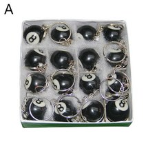 16pcs 미니 당구 모양의 열쇠 고리 25mm 수지 당구 공 열쇠 고리 블랙 8 작은 공 열쇠 고리 크리 에이 티브 교수형 장식, A