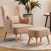 싱글소파 패브릭 의자 1인용 빈티지 윙체어 카페, D 소파+허리베개+풋스툴