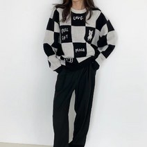 한국어 스타일 동대문 가을 겨울 바둑판 체크 무늬 느슨한 게으른 스웨터 여성 패션 격자 무늬 니트 셔츠