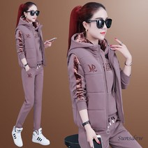 Sunsdew 가을 겨울 여성 중 고등 여 학생 캐쥬얼 벨벳 트레이닝복 세트 여자 운동복 츄리닝 세트