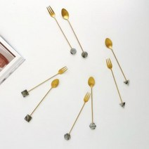 쿠마마 마블 스텐 골드 디저트 롱 스푼 포크 32타입, 선택:화이트 사각:스푼, 단품