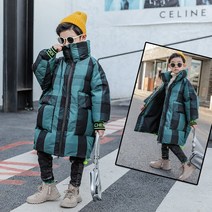 다솜 주니어 남아 체크 패턴 겨울 롱패딩