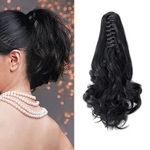 Cybelleza 짧고 귀여운 포니테일 익스텐션 컬리 웨이브 클로 클립 30.5cm(12인치) 포니 테일 헤어 합성 헤어피스 여성용 블랙