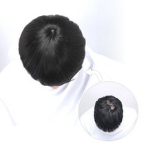 남자 고열사 정수리 탑커버 부분 가발 덮어, 내츄럴블랙
