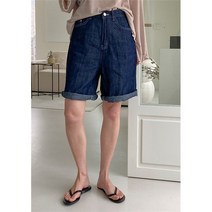 [코지] 여자 펑퍼짐한 생지 린넨 롤업 5부 데님 반바지