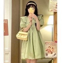 퐁순싸롱 빅 카라 반팔 A라인 플레어 미니 원피스 SY