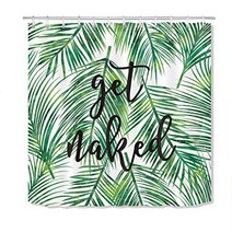 LB Green Tropical Coconut Palm Leaf Shower Curtain with Hooks Black Font Get Naked Funny Bathroom Cu, 1