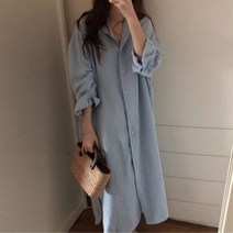 롱셔츠원피스 카라원피스 루즈핏 셔츠형 브이넥