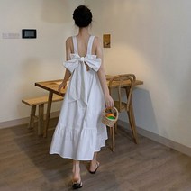 괌 하와이 원피스Neploe-패션 그린 드레스 여름 슬링 귀여운 카와이 등이없는 나비 넥타이 레이스업 긴 가