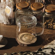 전통찻집 항아리형 내열유리 뚜껑컵 티머그 유리머그 홈카페컵, 브루티 내열티머그 (리프 250ml)