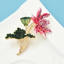 한복브로치 뱃찌 가방뱃지 브롯치 Wuli & 베이비 핑크 에나멜 연꽃 브로치 여성 라인석 로터스 루트 파티 오피스 브로치 핀 선물105440