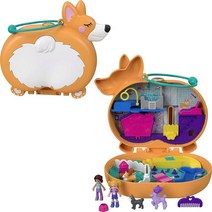 Polly Pocket 컴팩트 플레이세트 코기 커들 마이크로 인형 2개 및 액세서리 서프라이즈 리빌이 있는 여행용 장난감 아마존 독점 2