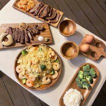 아카시아 통원목 우드접시 나무 캠핑그릇 우드 트레이 플레이트 샐러드볼 우드식기 모음, 조약돌접시