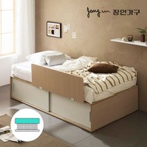 장인가구 벤스 슬라이딩 높은 빅수납침대 가드형+포켓55T매트SS, 화이트오크(가드_오크)