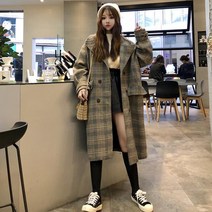 실물 여성 격자 무늬 모직 코트 트위드 자켓 오버핏 데일리 모던 시크 캐주얼 20 30 대 쇼핑몰 베쟈걸