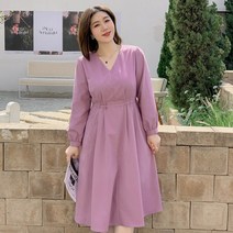 무릎길이 브이넥 원피스
