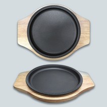 [쿠커스 판다] 리빙아트 무쇠 원형 불판+우드 받침대 세트 (19cm 21cm 23cm 25cm 27cm 29cm) IH 인덕션 사용 / 주철 그릴판 주물 그릴팬 나무받침, 19cm