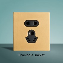 토글스위치 SANDIY 벽 스위치 스테인레스 스틸 패널 토글 220V 빈티지 조명 1-4 갱 2 웨이 골든 86*86mm, 18 Five-hole socket
