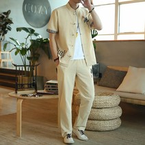 여름가디건그레이 차이나 남성 면린넨 반팔티세트 클래식 공연복 중국전통의상 긴바지 TZ2002 P55 4993889107