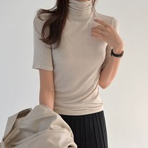 데일리앤 소이 여성 슬림핏 이너 목폴라 반팔울 티셔츠