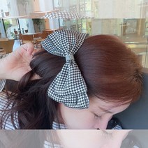 [비비애르] 하운드 체크 큐빅 왕 리본 헤어핀 실키한 3겹리본 머리핀 핸드메이드 악세사리