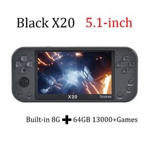 추억의게임 레트로게임기 오락실게임기 호환 X20 51 인치 및 X20mini 43 레트로 핸드 헬드 비디오 게임 콘, 08 Black X20 72g
