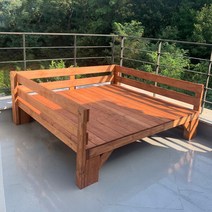 미엔우드 야외 원목 평상 실내 원목 테이블 데크 정자 DIY 조립식 무도색 595x595, 월넛색, 튼튼등받이평상, 대형(1900mm)