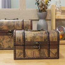 북유럽 빈티지 우드 지도 앤틱 수납함 트렁크 소품박스 2P세트