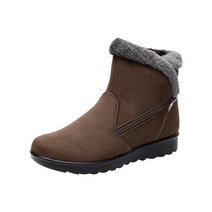 강아지 겨울 신발 어그 반려견 크록스 따뜻한 스노우 부츠 플랫폼 캐주얼 신발 플러스 사이즈 숙녀 지퍼, 03 37, 04 Brown_03 37