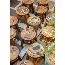 티크목 원목 화분받침대 정리대 진열대 생각의자 우드스툴 인테리어 소품, 원형