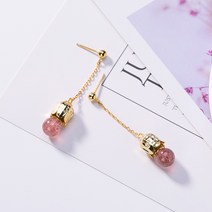 KORELAN S925 스털링 실버 금 난초 꽃 천연 딸기 크리스탈 귀걸이 단순한 성격 다목적 여성 귀걸이 보석