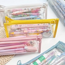사각 PVC 투명 필통 다용도 수납 파우치, 화이트