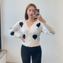 VANANA2 키치 포인트 하트 패턴 루즈핏 숏 가디건 2color