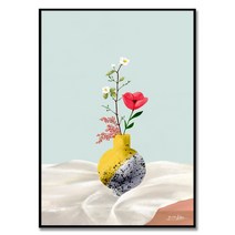 Jomo 김유라 작가 흰 동백꽃 양귀비 꽃 그림 풍수 인테리어 액자, 클래식 골드 알루미늄 프레임