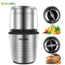 biolomix 2-in-1 습식 및 건식 더블 컵 300w 전기 향신료 및 커피 콩 그라인더 스테인레스 스틸 바디 및 밀러 블레이드, 협동사, 220-240V50-60Hz, 유럽 ​​연합