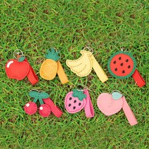 [바이위즈] 과일 모양 가죽 열쇠고리 어린이 키링 키홀더 만들기 재료 세트 DIY 바느질 공예 미술 놀이 체험 소근육, 가죽키링(체리)+스티커선물