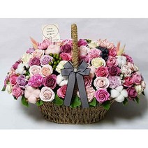 수앤로즈플라워 비누꽃바구니 100송이 백송이장미 백일선물 백송이꽃바구니, 목화